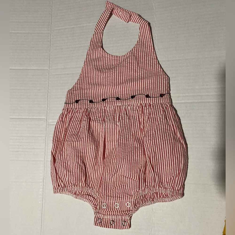 Miniwear red and white striped ladybug detail vintage romper size 3/6